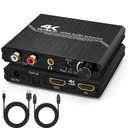 Tendak HDMI Audio Extractor, 4K HDMI to Optical SPDIF + 3.5mm Stereo + RCA L/R Audio Adapter Converter with Volume Control Support 4K@60Hz HDCP 2.2 HDR 3D YUV 4:4:4