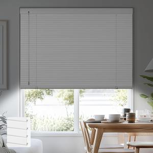 Aluminum Mini Blinds for Indoor Windows Cordless 1In No Holes 100% Privacy Protection L-Shaped Slats Room Darkening Horizontal Window Blinds for Office,Home, White, 23" W x 64" H