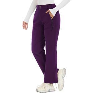 Women's-Snow-Ski-Pants-Fleece-Lined-Waterproof-Insulated Flare Warm for Snowboard Winter Hiking Travel 5 Pockets (Medium, Purple)