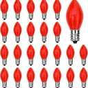 25 Pack C7 Red Replacement Bulbs, 5W Ceramic Red Bulbs for C7 Christmas Outdoor String Lights, E12 Candelabra Base Night Light Bulbs