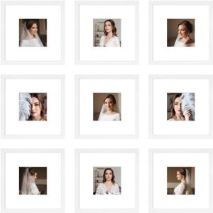 8x8 Picture Frame Set of 9, Display Pictures 4x4 with Mat or 8x8 without Mat, Multi Collage Gallery Square Photo Frames for Wall or Tabletop, White