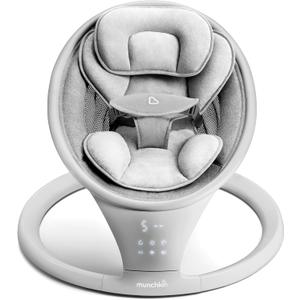 Munchkin Electric Baby Swing with Vibration - Portable Swing for Newborn and Infant, Bluetooth-Enabled Smart Seat with Music, Motion, and Sounds, Light Grey, 23.6"D x 23.6"W x 15"H