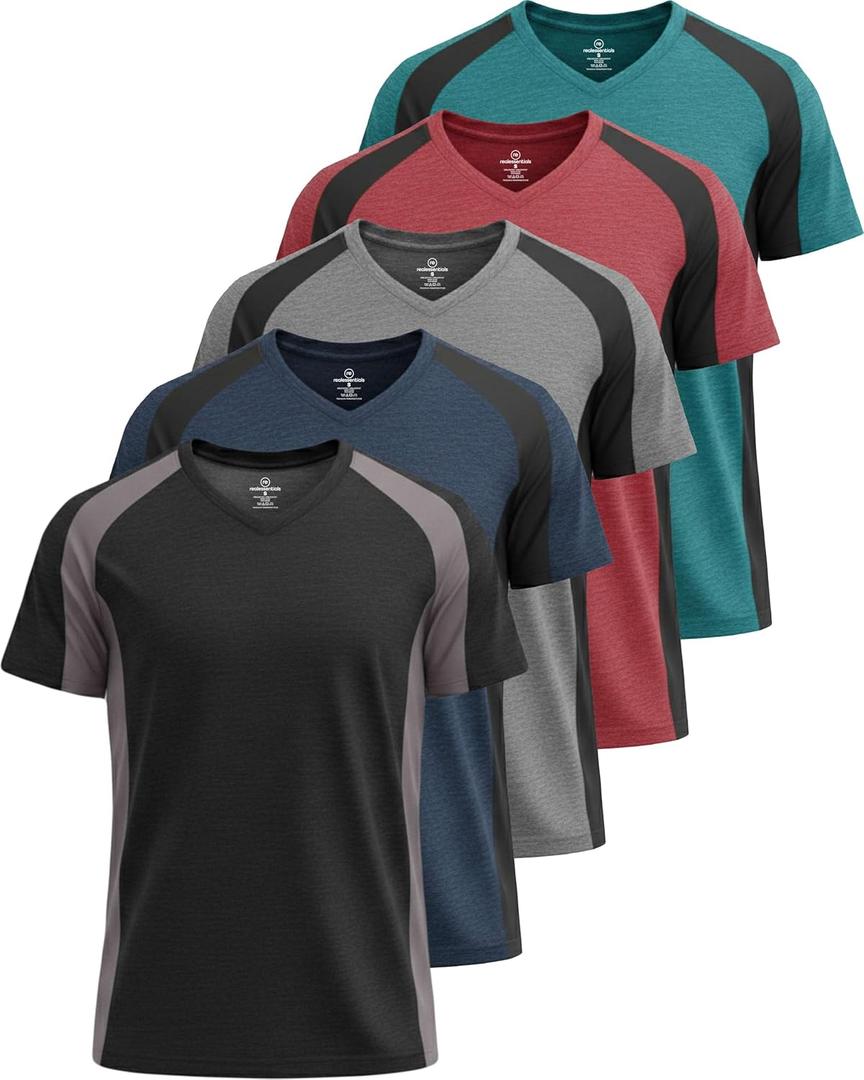 Real Essentials 5 Pack: Men’s V-Neck Dry-Fit Moisture Wicking Active Athletic Tech Performance T-Shirt Set 5, XXL, Pack of 5