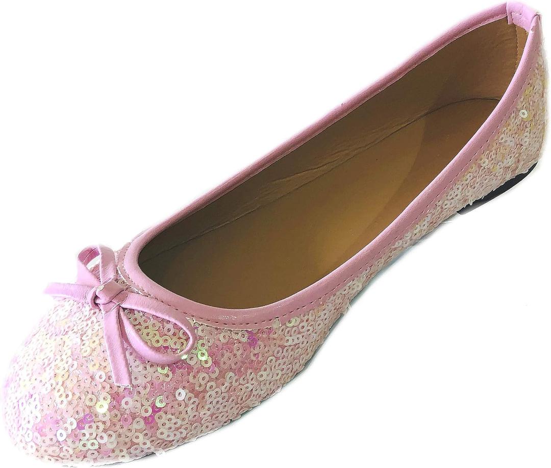 New Womens Sequins Ballerina Ballet Flats Shoes 2001 Pink Sequin 9/ 10