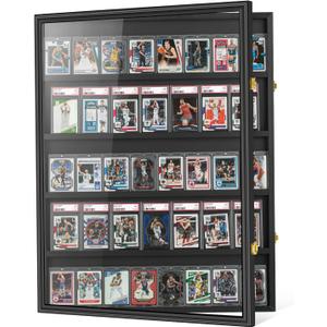 Baseball Graded Sport Card Display Case Large 40 Cards Display Case Wooden Wall Cabinet for Basketball Football Hockey Trading Cards Display Collectibles Souvenirs