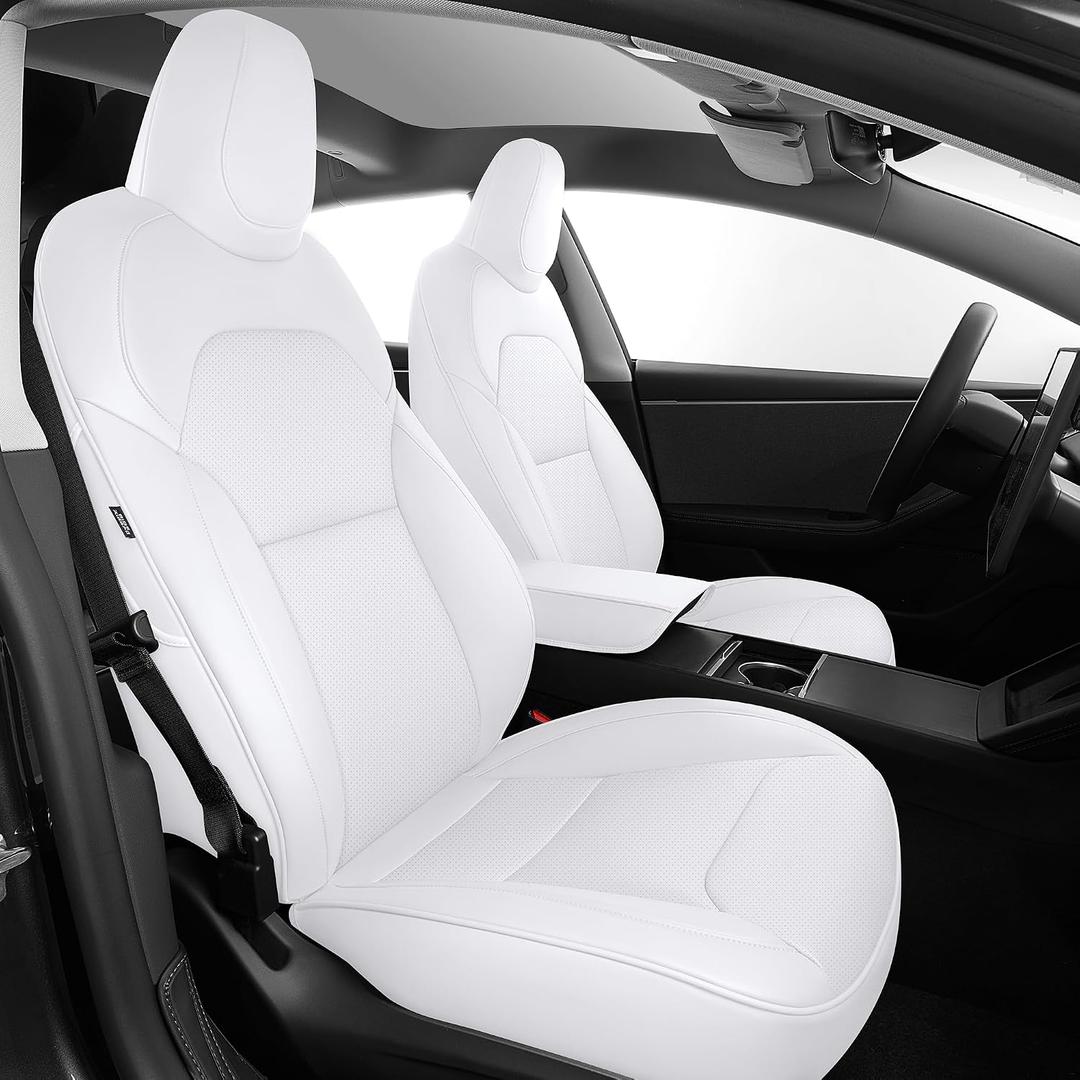 AOMSAZTO Car Seat Cover for Tesla Model 3 2024 2025 (Not for Performance) - Full Set Customized White Seat Covers (with Armrest Cover)