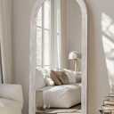Full Length Mirror, 71"x32" Wooden Mirror Full Length with Stand Wood Floor Mirror, Oversized Stand Up Mirrors Large Wall Mirrors, Wall Mounted Mirrors, Arched Wood Style, White