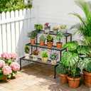 Plant Pot Stand Shelf, 3 Tier Flower Ladder Display Rack, Metal Succulent Plants Storage Holder for Outdoor and Indoor, Black