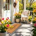 Tinideya 2 Pcs Summer Door Mat 17"x47" Happy Place Welcome Non Slip Coir Mats Large Floor Layering Black White Stripes Doormats Seasonal for Front Porch Entryway Decor