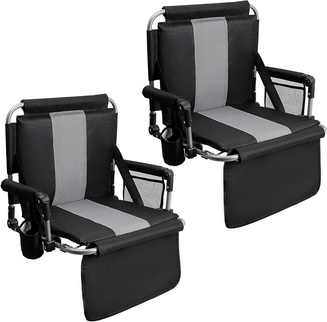 ALPHA CAMP Stadium Seat Chair for Bleachers with Back & Arm Rest (Black Grey-2pcs)