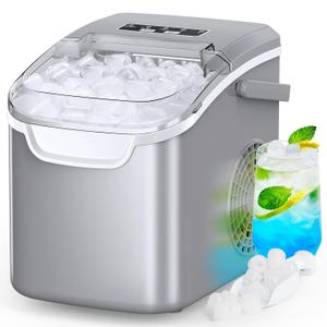 COWSAR Ice Maker Countertop, Portable Ice Machine with Self-Cleaning, 26.5 lbs/24Hrs, 8 Ice Cubes in 6 Mins, Ice Basket and Scoop, Ideal for Home, Kitchen, Bar, Camping (Light Gray)