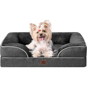 EHEYCIGA Orthopedic Dog Bed for Small Dogs, Waterproof Memory Foam Small Pet Beds with Sides, Non-Slip Bottom and Egg-Crate Foam Medium Dog Couch Bed with Washable Removable Cover, Dark Grey (24.0"L x 18.0"W x 6.0"Th)