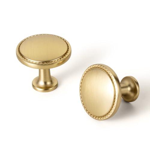 Goo-Ki 6 Pack Champagne Bronze Cabinet Knobs – Modern Round Drawer Pulls with Decorative Beaded Edge, Classic Luxurious Furniture Handle for Kitchen & Home