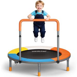 Premium 3FT Foldable Toddler Trampoline for Kids Ages 3-6, 36 Inch ASTM Certified Mini Trampoline with Adjustable Handle, 100 lbs Capacity, Quiet Elastic Bands, Safe for Indoor Outdoor Use