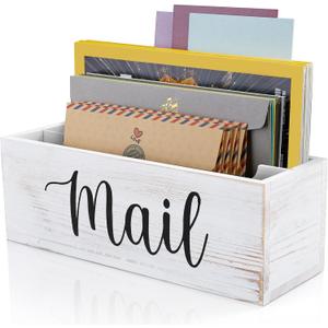 DRASTAR Mail Organizer Countertop, Mail Holder Wall Mount, Retro White Mail Sorter Organizer, Envelope Holder for Home Office (2 Slots)