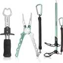 HAUSHOF Fishing Tool Kit, Aluminum Fishing Pliers, Stainless Steel Fish Lip Gripper, Fish Hook Remover with Safety Coiled Lanyard and Sheath, Gifts for Men Women (Light Green)