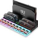 i-Blason Charging Dock Storage Base for Nintendo Switch 2 JoyCon Controllers [9 Game Card Slots] [Ambient Lighting] All-in-one Charging Station Storage Stand Organizer with USB Charging Cable (Black)