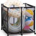 ALIMORDEN Pool Storage Bin, Rolling Mesh Basket Organizer, Metal Frame Container Holder for Swimming Balls, Floats, Toys and Beach Towels, Black (Large)