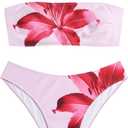 ZAFUL Women's High Cut Bandeau Bikini Set Strapless Solid Color 2 Pieces Bathing Suit Swimsuit (Pink), Small