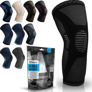 POWERLIX Knee Compression Sleeve - Best Knee Brace for Men & Women Knee Support for Running, Basketball, Weightlifting, Gym, Workout, Sports, (Black, Large) (Black, L)