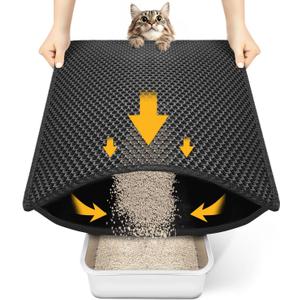 Cat Litter Mat Compact Size 23.6"x14.6" for Small Spaces, Upgrade Waterproof Leakproof Back Layer, Honeycomb Trapping Mat, Washable, Easy to Clean, Scatter Control Kitty Litter Matt, Black