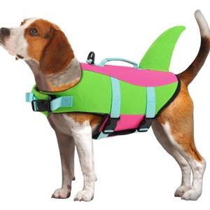 EMUST Dog Life Vest for Boating, Adjustable Ripstop Large Dog Life Jacket Vest with Rescue Handle for Pool Beach Boating (L, Green)