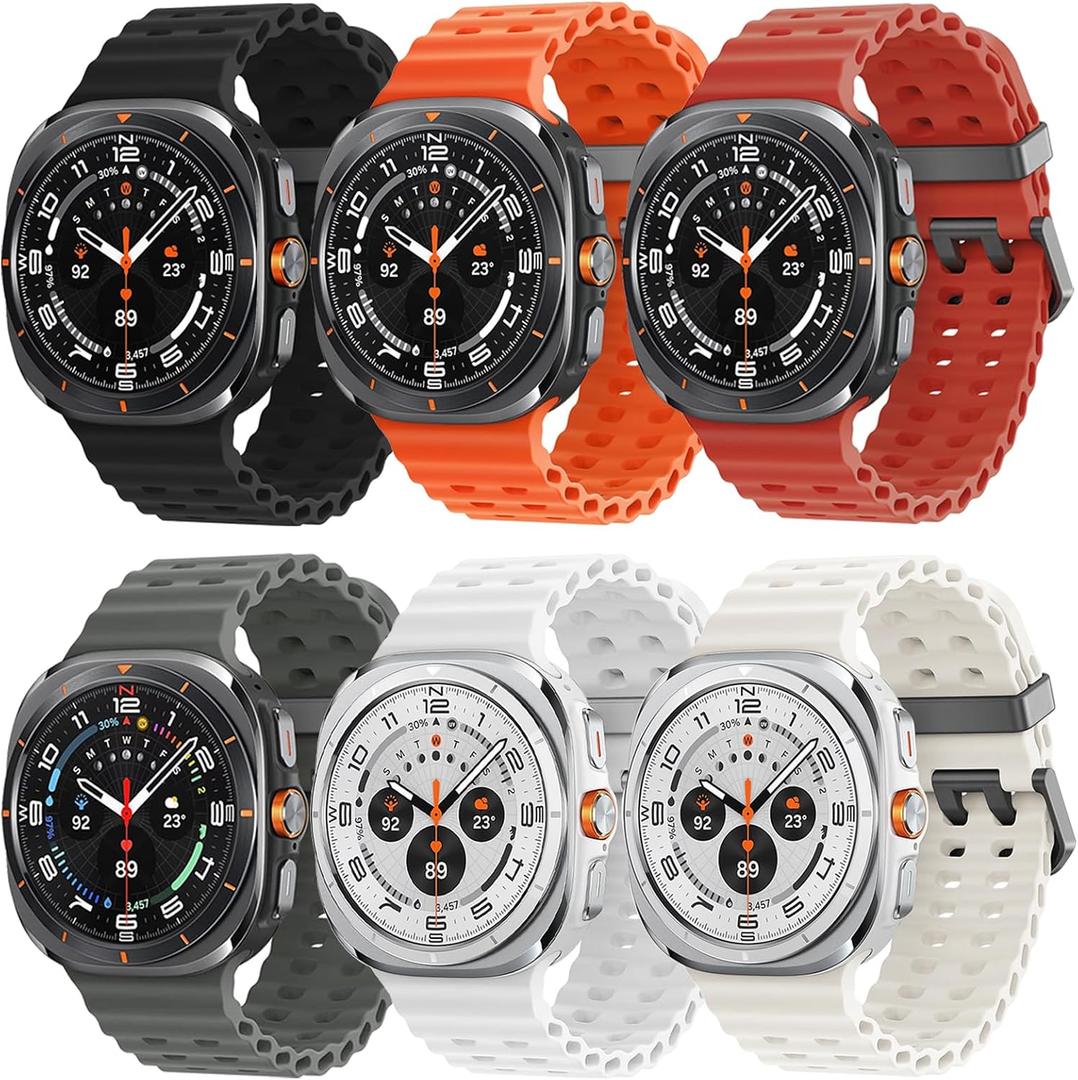 6 Pack Marine Silicone Band for Samsung Galaxy Watch Ultra Bands 47mm Men/Women,Waterproof Soft Sport Strap Compatible with Samsung Watch Ultra Band for Men/Women Breathable Replacement Correa Reloj