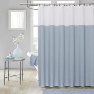WEST LAKE Blue Off White Fabric Shower Curtain, Color Block Contemporary Bathroom Dcor, Waterproof Bath Room Curtain, 12 Rust Proof Grommets Top for Hotel Spa Home,NO Hook,70''x72''