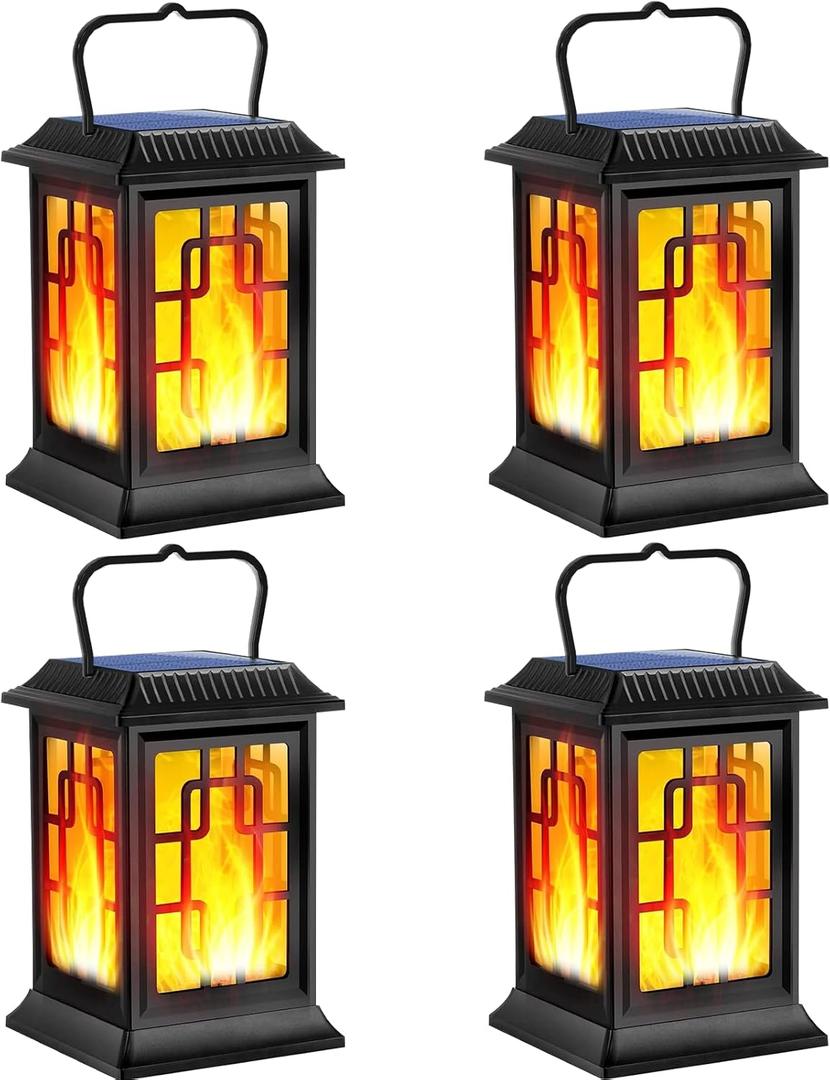 Solar Lanterns Outdoor Waterproof Hanging Lanterns Garden Solar Powered Flame Lights LED for Patio Pathway Deck Yard (4 Pack)