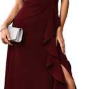Womens Long Formal Cocktail Dresses Square Neck Split Elegant Evening Party Gowns Ruffle Wedding Guest Dress (Large, Burgundy)