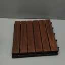 9Pcs Acacia Wood Interlocking Patio Deck Tiles, 12 x 12 x 0.9 Inch Outdoor Flooring, Waterproof for All-Weather Use  Striped, Dark Brown