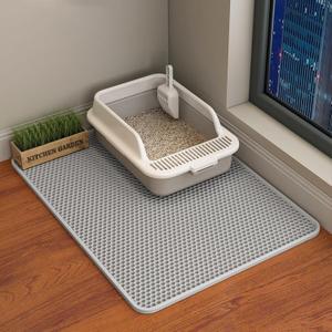 HCY&WLD Cat Litter Mat, 30x22 Double Layer Cat Litter Box Mat, EVA Non-Slip, Waterproof Urine Proof Cat Litter Catcher Mat, Easy Clean Scatter Control (30x22 Inch, Gray)