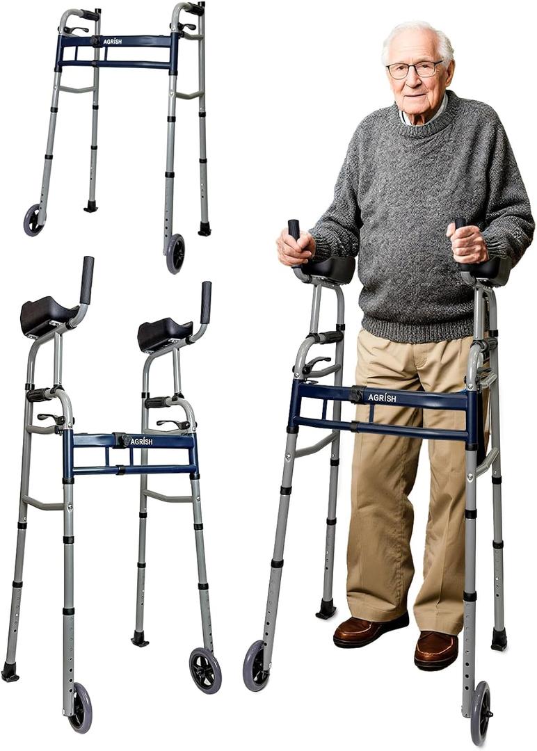 Narrow Walker Folding Upright Walker - with Removable Armrests, 450LBS Heavy Duty, Width & Height Adjustable Narrow Walkers for Seniors, Disabled, Bariatric