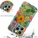 2 x Jusy Compatible with iPhone 11 Pro Max, Colorful Retro Oil Painting Printed Flower Laser Glossy Pattern Cute Curly Wave Phone Case Soft TPU Cover for Girly Women - Green Yellow