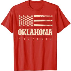 Oklahoma Softball USA Flag Softball Fan Mens Kids Team T-Shirt Medium