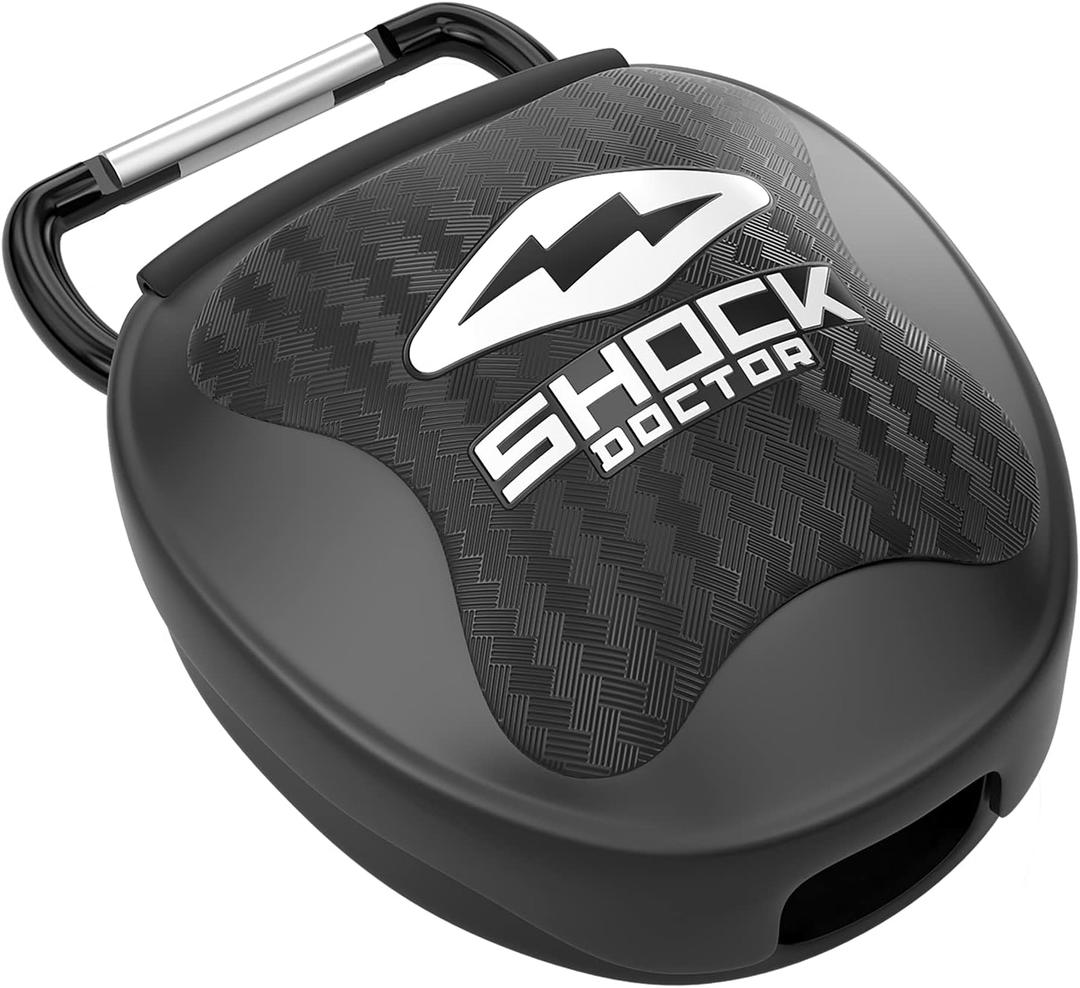 Shock Doctor Mouth Guard Case, Ventilated, Universal Storage for Mouthguard, Adult & Youth Sizes (Black Chrome)