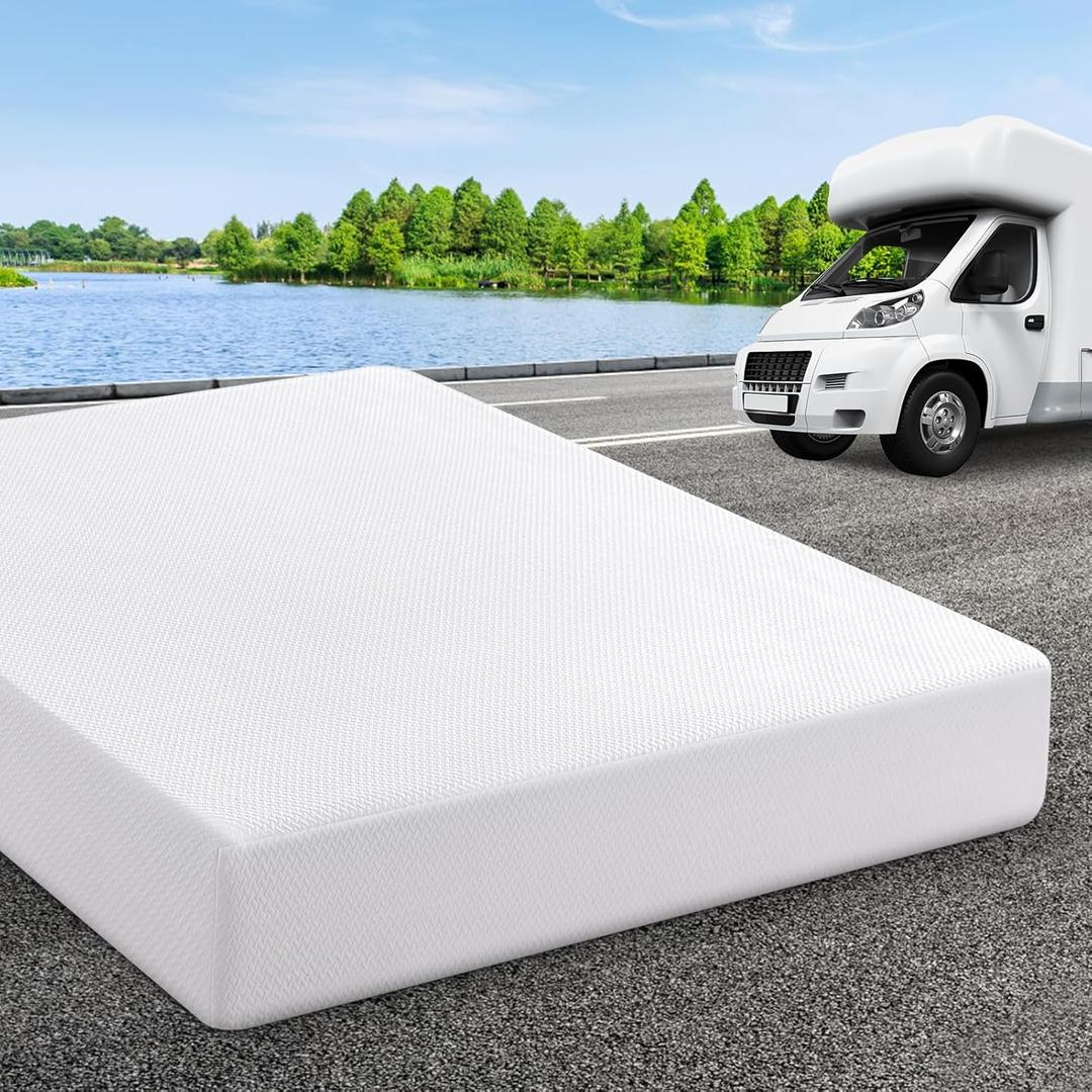 RV Mattress Short Queen 8 Inch Memory Foam Mattresses, Premium Cooling Green Tea/Gel Medium Firm Bed-Mattress in a Box for Camper/Trailer/Truck, CertiPUR-US, Made in USA 75'' x 60''