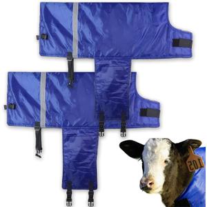 Calf Blanket - Suitable for Calves, Goats, and Sheep, Windproof and Insulated Design, Thickened Belly and Neck Protection, Adjustable Size for Complete Warmth and Comfort - 2 Piece (Blue)
