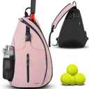 Ytonet Tennis Bag, Tennis Sling Backpack Crossbody Water Resistant for Men Women, Compatible for Pickleball Badminton Rackets (Large, Light Pink)