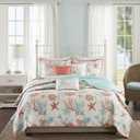 Madison Park Quilt Set Cottage Coastal Design, Starfish Print - All Season, Coverlet Bedspread Lightweight Bedding Layer, Shams, Toss Pillows, King/Cal King(104"x94"), Pebble Beach Coral 6 Piece