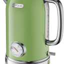 INFOOD Retro Electric Kettle 1.8L/60.8oz with Thermometer - 1200W Fast Boiling Stainless Steel Tea Kettle with Water Level, BPA-Free, Auto Shut-Off, Boil-Dry Protection, Green