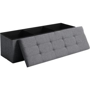 45.3 Inches Storage Ottoman Bench Foldable Seat Footrest Shoe Bench End of Bed Storage with Flipping Lid, 166L Storage Space, Linen Fabric Dark Gray