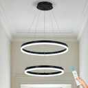 AVIOLYX 2 Rings Modern LED Chandelier Black High Ceiling Ring Chandeliers with Remote Control Circular Pendant Light Dimmable for Dining Room Living Room Bedroom Hallway Kitchen Island 3000K-6500K