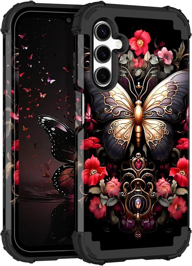 Casetego Compatible with Galaxy A15 5G Case,Glow in The Dark Three Layer Heavy Duty Sturdy Shockproof Full Body Protection Rugged Hard PC+Soft TPU Bumper Case for Samsung Galaxy A15,Black