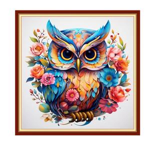Findvoor Stamped Cross Stitch Kits for Beginner Embroidery Kits for Beginners Adults DIY 11CT Cross Stitch Patterns Needlepoint Kits Crossstitching Kits-Flower owl 18x18 inch