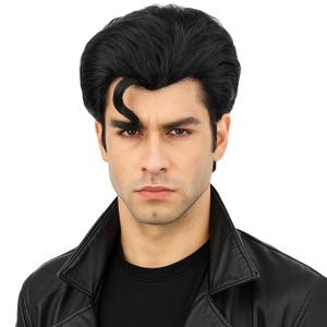 Men's Short Black Cosplay Wig for Halloween Costume Party Super Funny Man Synthetic Hair Wig for Adult Men (Adults)