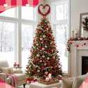 Gejoy Valentine Tree Topper XOXO Velvet Heart Tree Topper Rustic Valentines Treetop Red Heart Decorations Love Ornaments with Light String for Wedding Holiday Party Door Home Decor(Rattan)