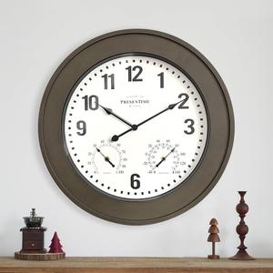 Presentime & Co. 20" Bradford in/Outdoor Farmhouse Clock with Weather Thermometer & Hygrometer, Weather Station, Farmhouse Wall Art and Timepiece for Farmhouse Décor, Faux Barnwood Finish