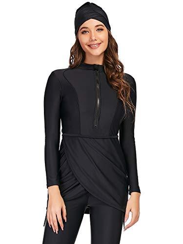 seafanny Women Muslim Swimwear Long Sleeve Burkini Full Cover Hijab Modest Swimsuit (Black, 16-18) 3XL