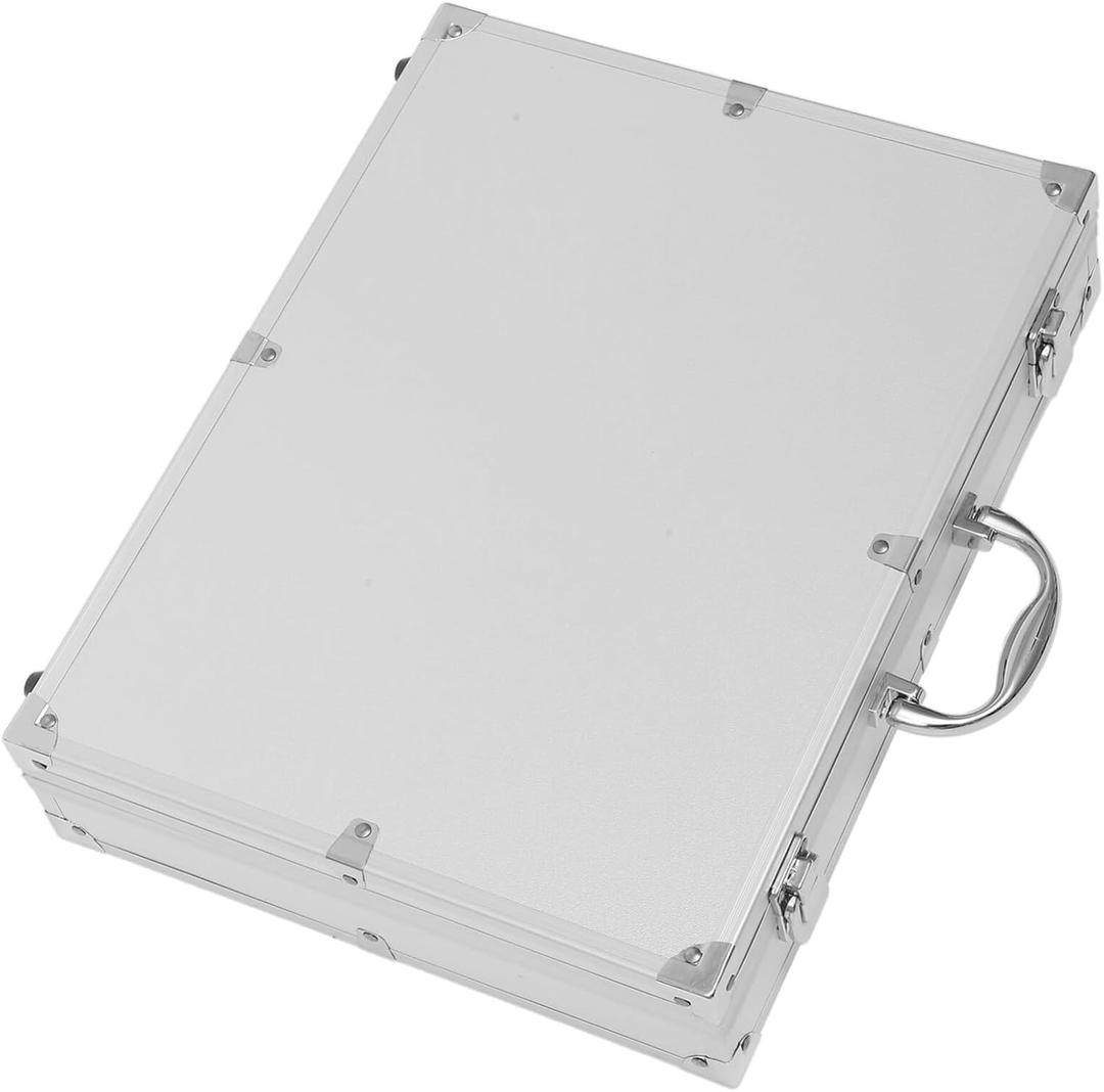 Lockable Aluminum Tool Case with Padded Foam, Portable Silver Carrying Box for Measurement Instruments, Repair Tools, Craft Supplies, and Fishing Gear - 14.56 X 11.22 X 2.95 Inches